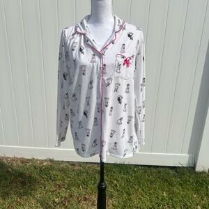 Laura Ashley White Pajama Top and pants with Pink Trim